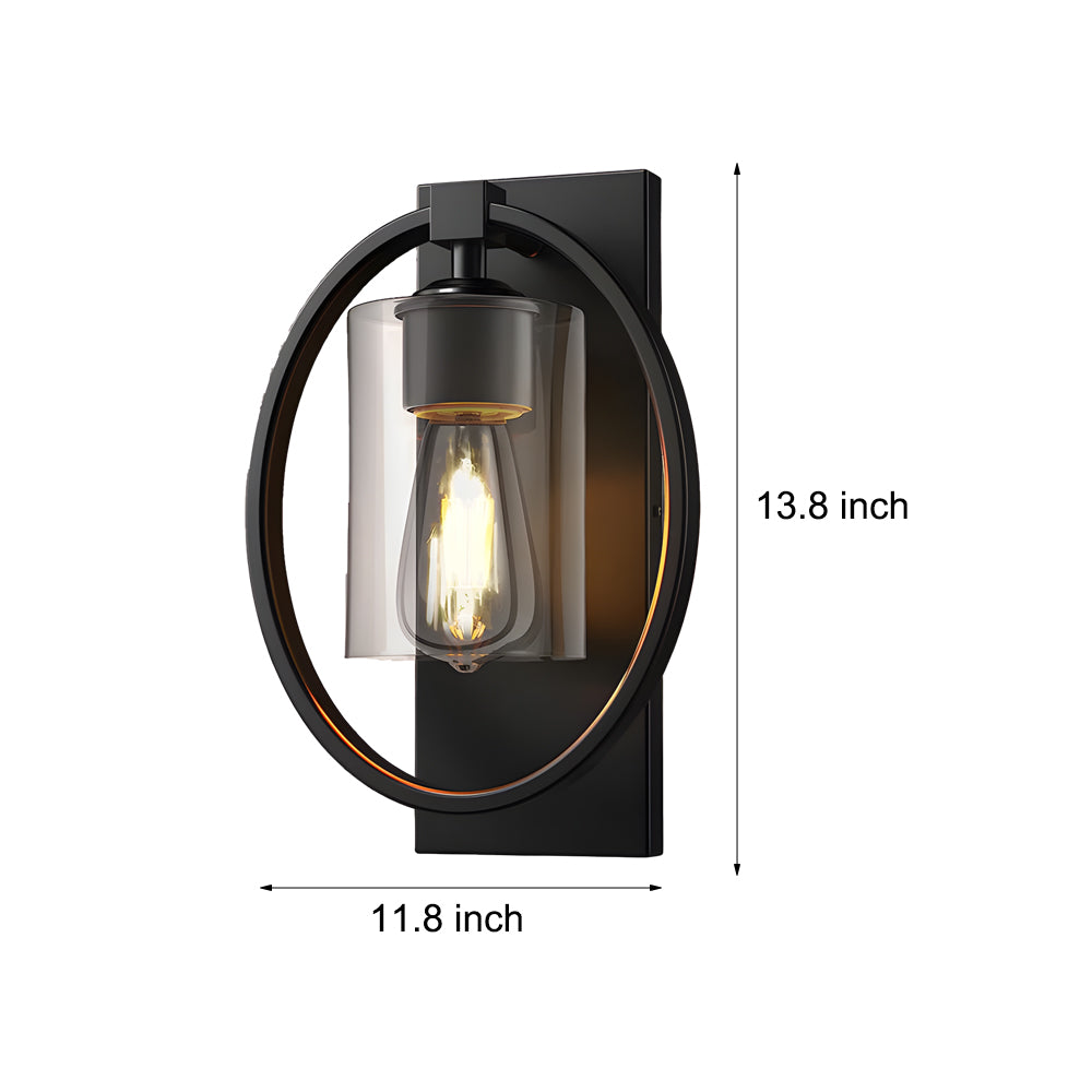 Retro Black Industrial Iron and Glass Wall Sconce with Tungsten Bulb for Bathroom Vanity Lighting