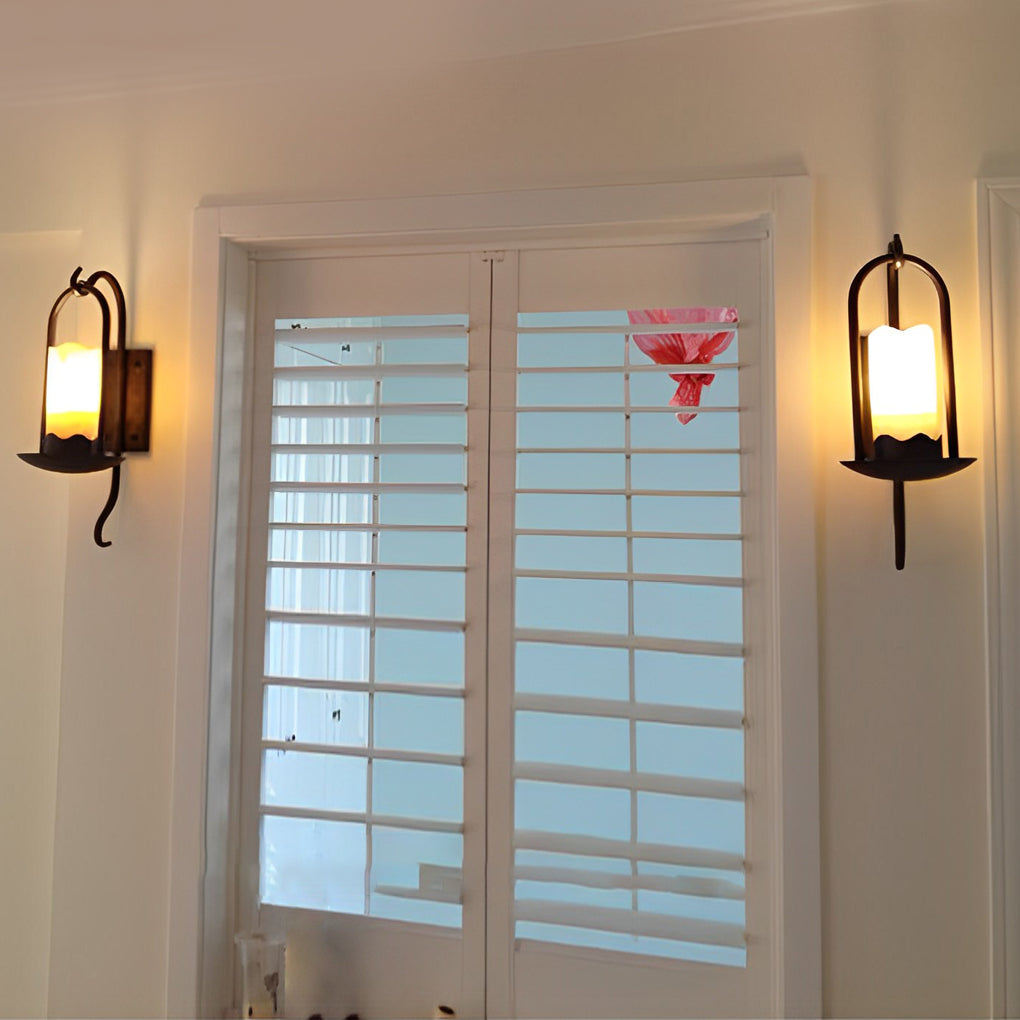 Retro Black Iron Candlestick LED Wall Sconce Vintage American Style Hallway Lighting