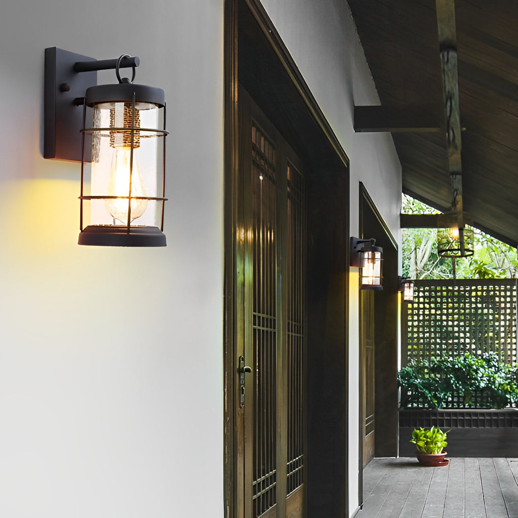 Retro Black Outdoor Wall Sconce Waterproof Iron and Bubble Glass Exterior Lantern for Porch and Patio