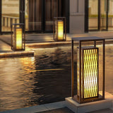 Retro Brown Asian Style Waterproof Outdoor Landscape Lantern Stainless Steel Courtyard Pillar Light