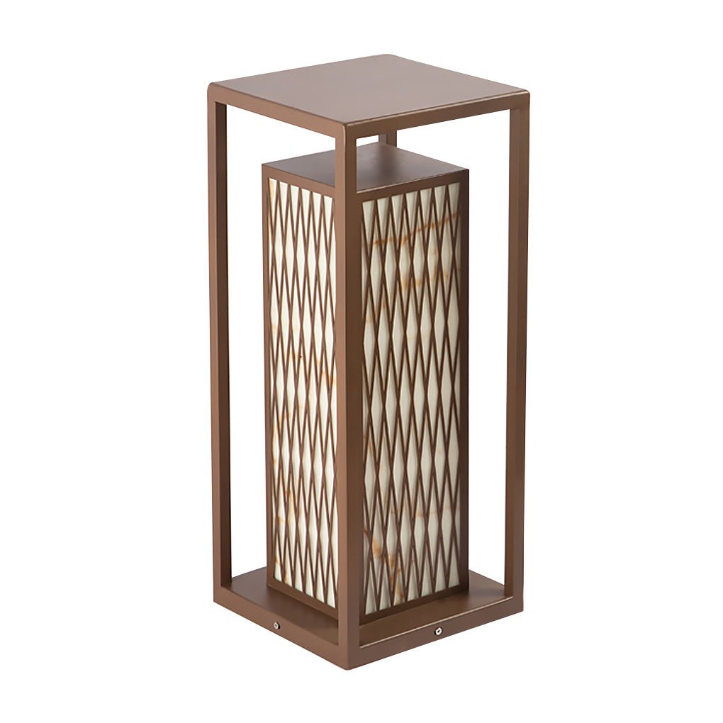 Retro Brown Asian Style Waterproof Outdoor Landscape Lantern Stainless Steel Courtyard Pillar Light