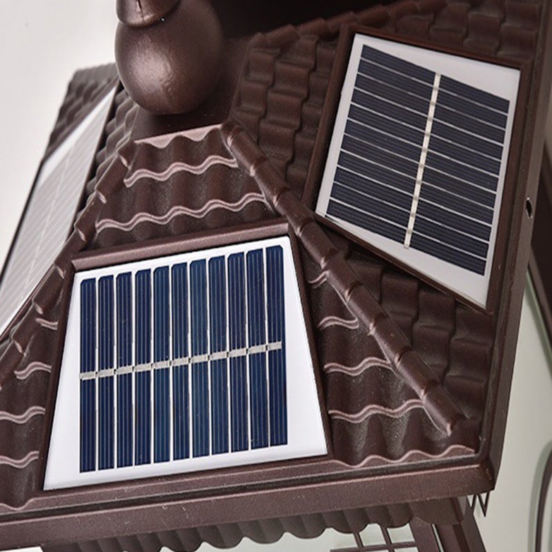 Retro Brown Solar Outdoor Wall Sconce with Striped Glass Shade for Garden Decor