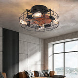 Industrial Cage Ceiling Fan with Light and Remote Control 18 Inch Retro Flush Mount Fan Light