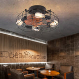 Industrial Cage Ceiling Fan with Light and Remote Control 18 Inch Retro Flush Mount Fan Light