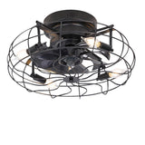 Industrial Cage Ceiling Fan with Light and Remote Control 18 Inch Retro Flush Mount Fan Light