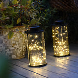 Retro Glass Cylinder Solar Lanterns with 50 LED Firefly Lights for Outdoor Garden and Patio Decor