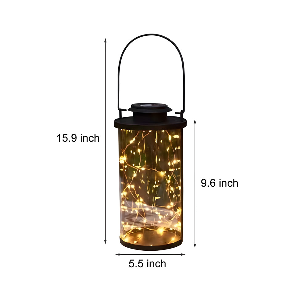 Retro Glass Cylinder Solar Lanterns with 50 LED Firefly Lights for Outdoor Garden and Patio Decor