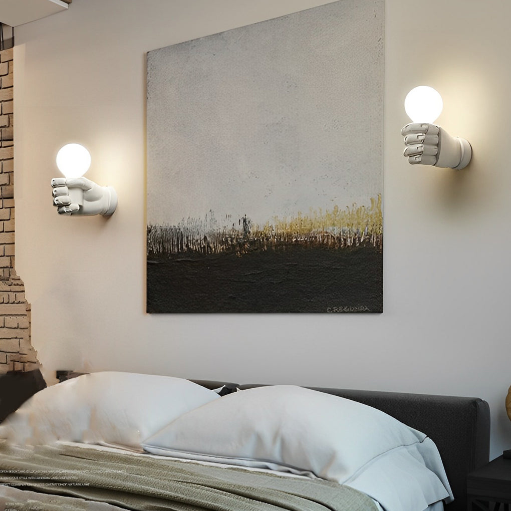 Retro Industrial Fist Hand Wall Sconce Resin Decorative Wall Lamp for Porch Hallway and Stairs