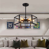 Retro Industrial Geometric Hexagonal Glass Flush Mount LED Ceiling Light for Living Room and Cafe