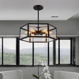 Retro Industrial Geometric Hexagonal Glass Flush Mount LED Ceiling Light for Living Room and Cafe