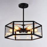 Retro Industrial Geometric Hexagonal Glass Flush Mount LED Ceiling Light for Living Room and Cafe