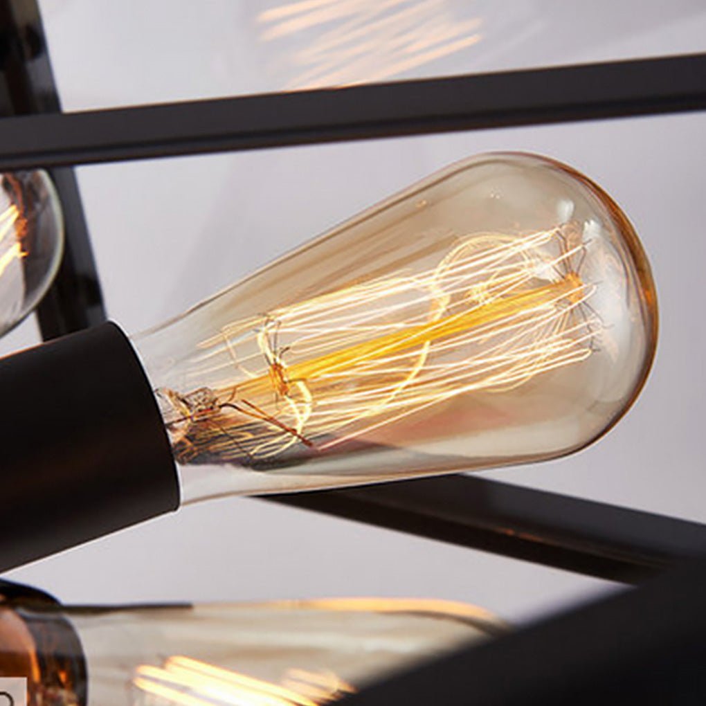 Retro Industrial Geometric Hexagonal Glass Flush Mount LED Ceiling Light for Living Room and Cafe