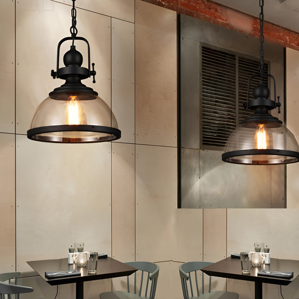 Retro Industrial Glass Bowl Pendant Light Antique Iron Hanging Ceiling Lamp for Kitchen Island