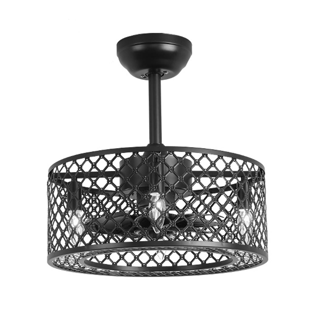 Vintage Industrial Black Iron Ceiling Fan with Remote Control Cage Fandelier for Bedroom and Living Room