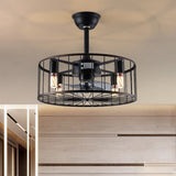 Vintage Industrial Cage Bladeless Ceiling Fan with Light and Remote Control 18 Inch Mute Fan
