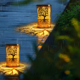 Retro Iron Solar Hanging Lantern with Decorative Tree Pattern Projection for Outdoor Garden
