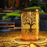 Retro Iron Solar Hanging Lantern with Decorative Tree Pattern Projection for Outdoor Garden
