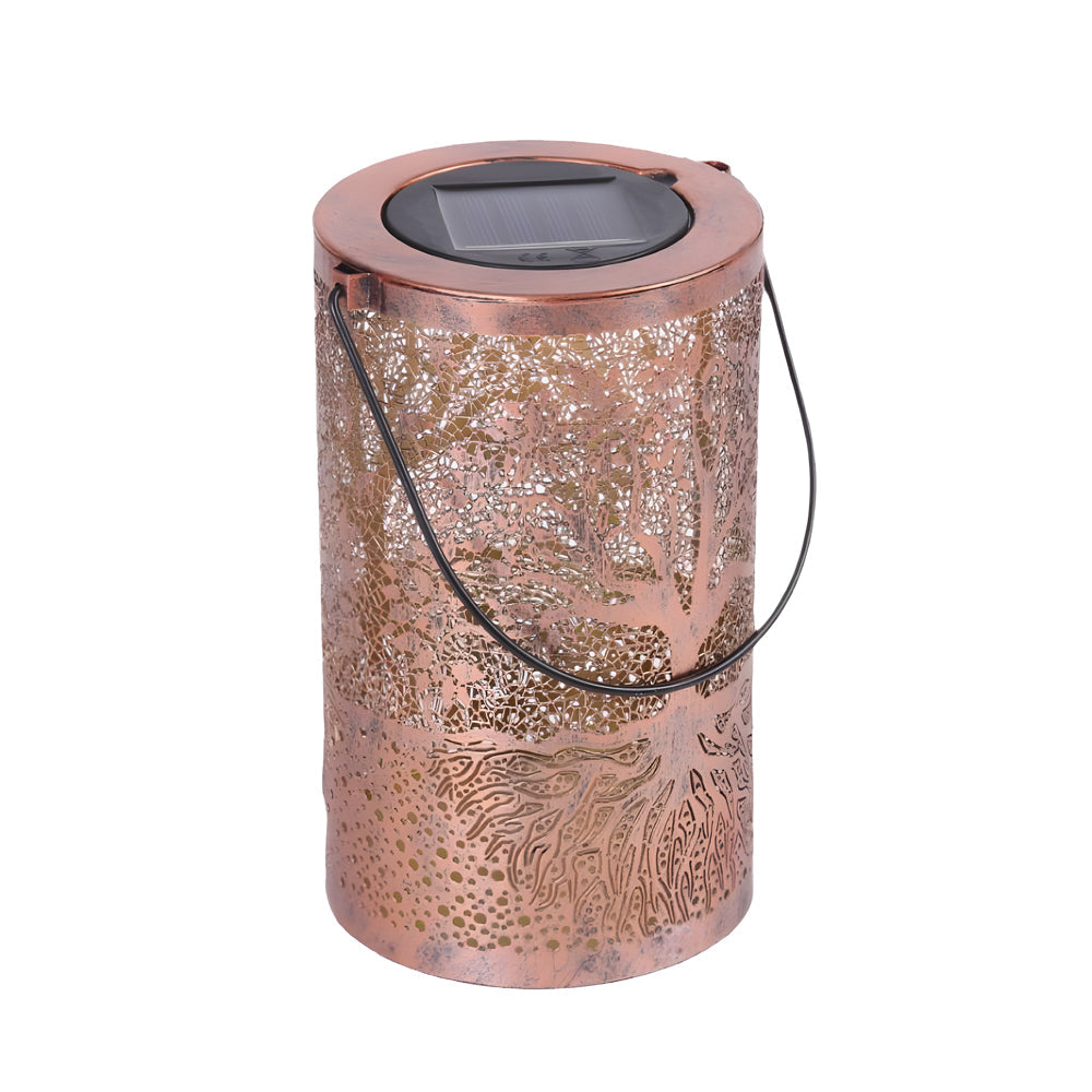Retro Iron Solar Hanging Lantern with Decorative Tree Pattern Projection for Outdoor Garden