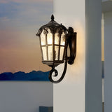 Retro Lantern Style Exterior Wall Lamp Waterproof Black Aluminum Outdoor Plug In Sconce