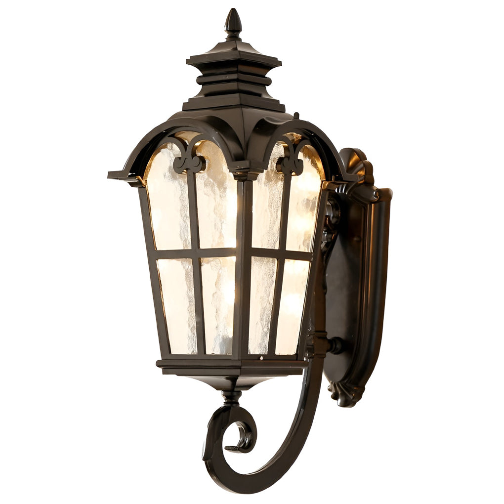 Retro Lantern Style Exterior Wall Lamp Waterproof Black Aluminum Outdoor Plug In Sconce