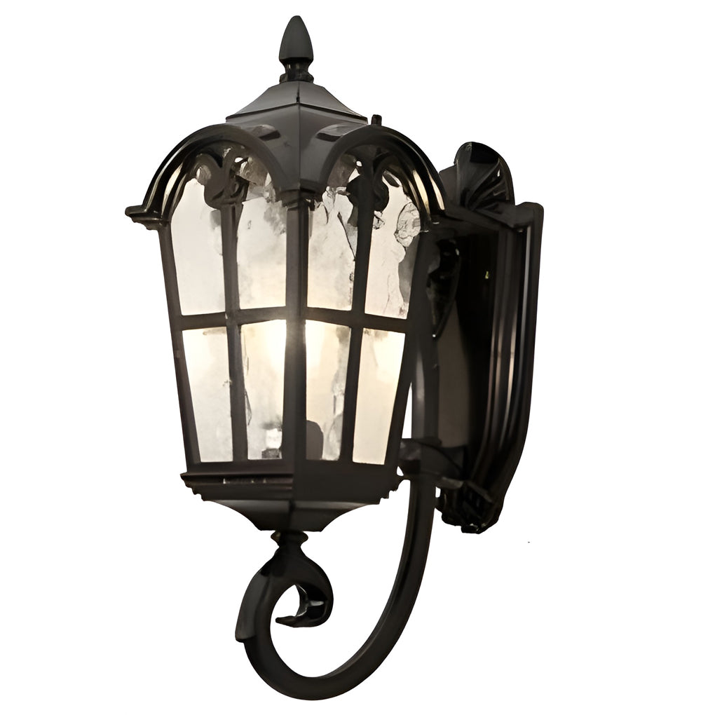 Retro Lantern Style Exterior Wall Lamp Waterproof Black Aluminum Outdoor Plug In Sconce
