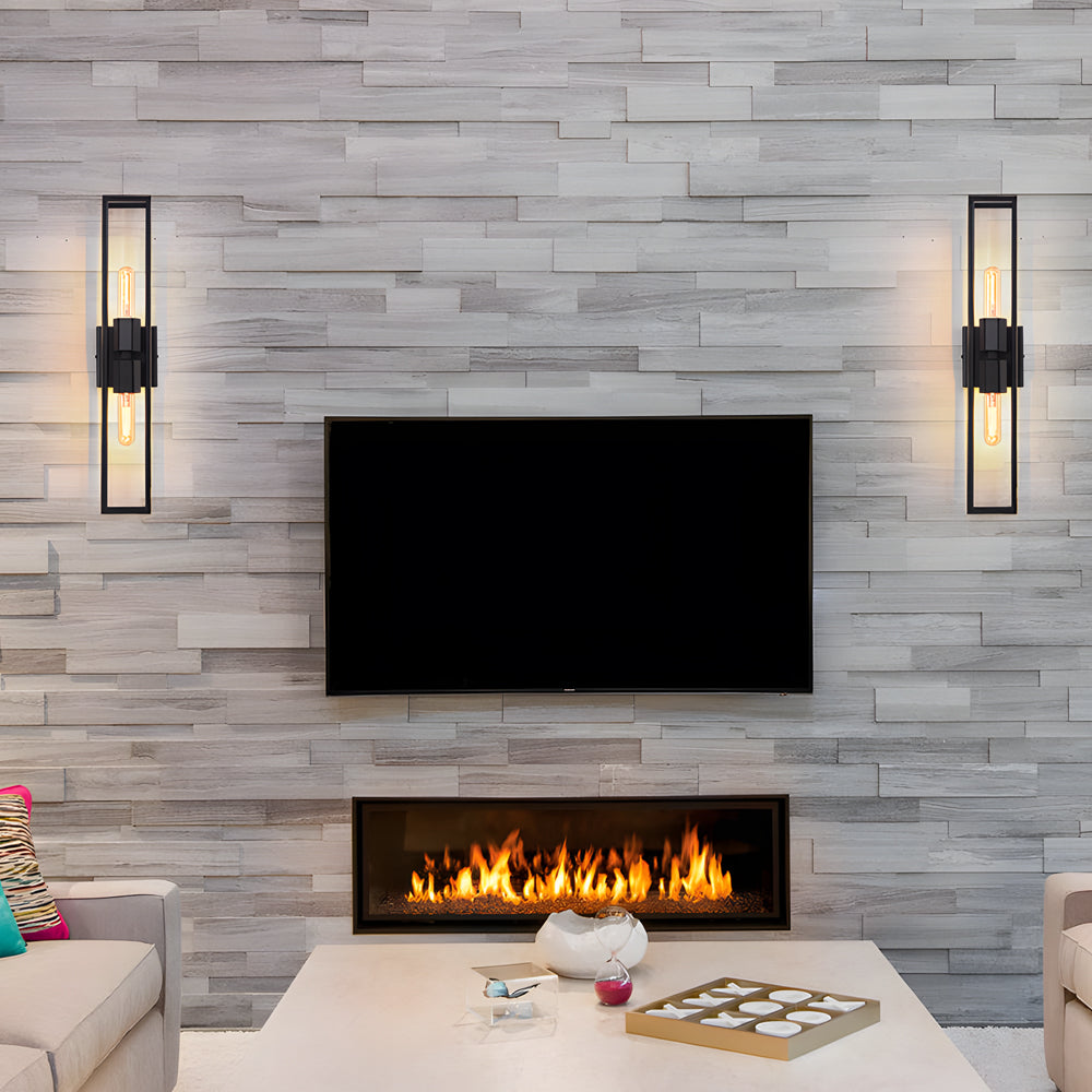 Retro Metal Frame Glass Wall Sconce Light with Dual E27 Sockets for Indoor Hallway Decor