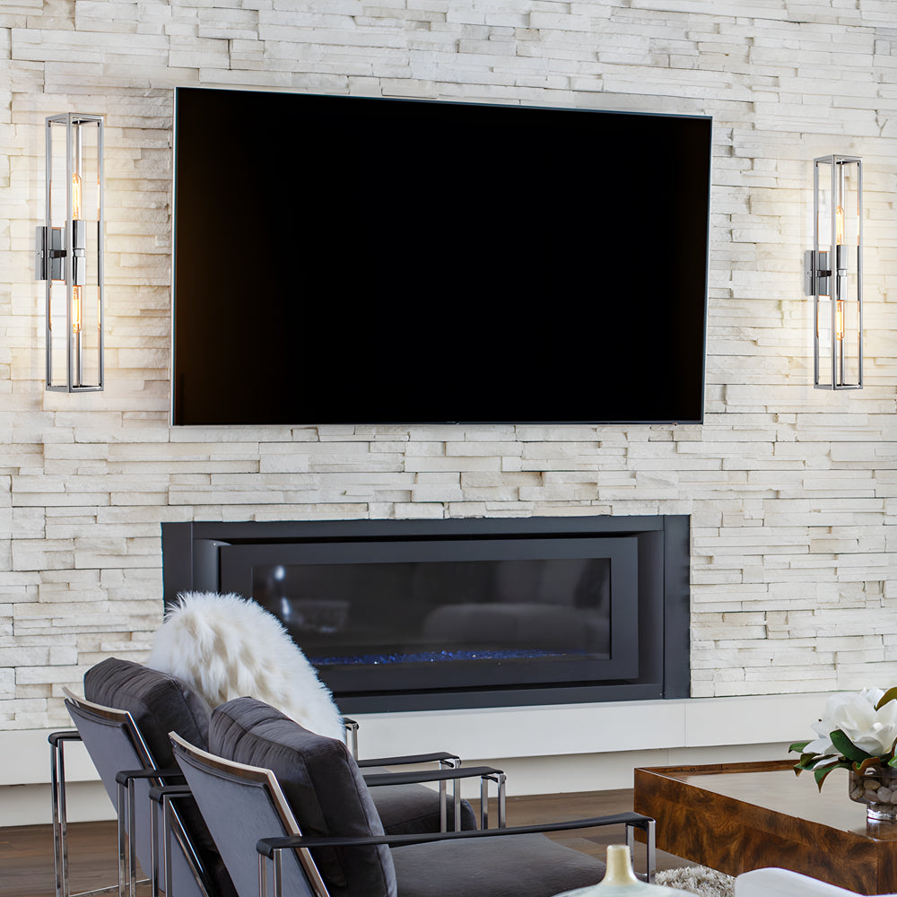 Retro Metal Frame Glass Wall Sconce Light with Dual E27 Sockets for Indoor Hallway Decor