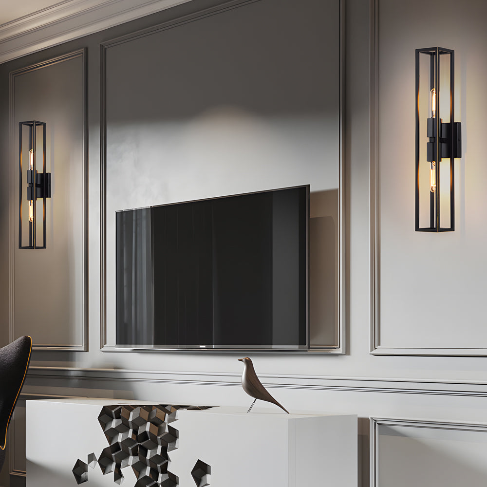 Retro Metal Frame Glass Wall Sconce Light with Dual E27 Sockets for Indoor Hallway Decor