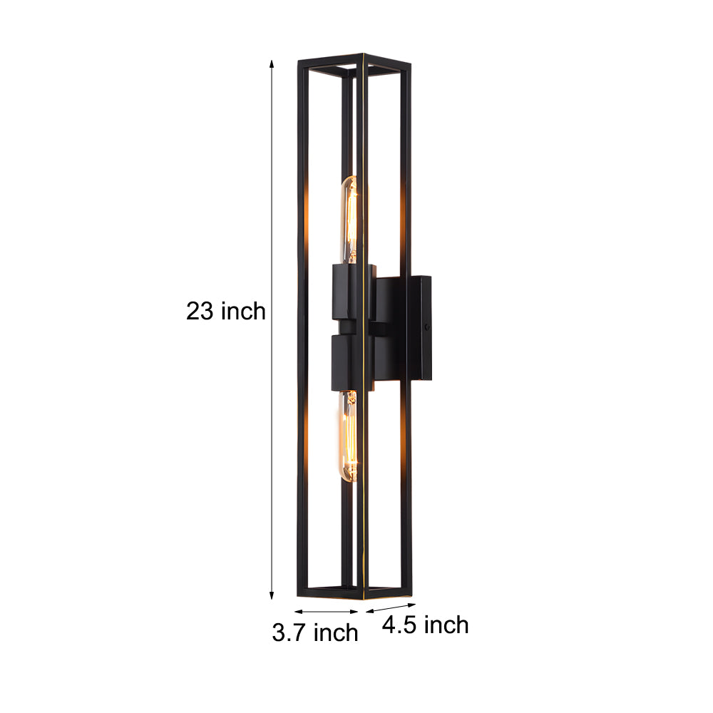 Retro Metal Frame Glass Wall Sconce Light with Dual E27 Sockets for Indoor Hallway Decor