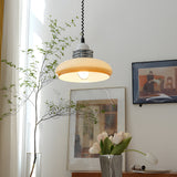 Retro Nordic Round Cream Glass Pendant Light with 3 Step Dimming for Dining Room