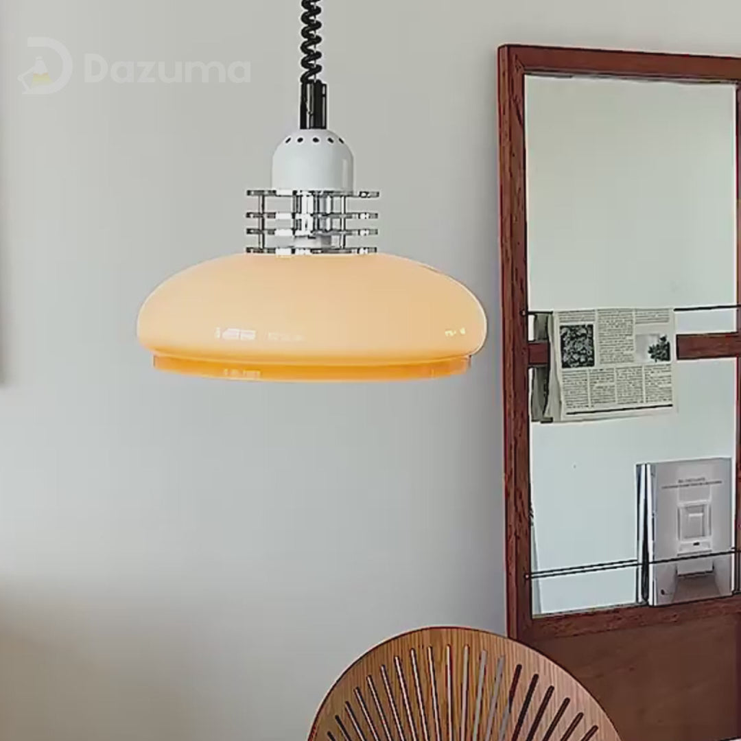 Retro Nordic Round Cream Glass Pendant Light with 3 Step Dimming for Dining Room