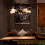 Vintage Industrial Cage Ceiling Fan Light Retro Iron Chandelier for Dining Room and Cafe