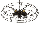 Vintage Industrial Cage Ceiling Fan Light Retro Iron Chandelier for Dining Room and Cafe