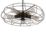 Vintage Industrial Cage Ceiling Fan Light Retro Iron Chandelier for Dining Room and Cafe