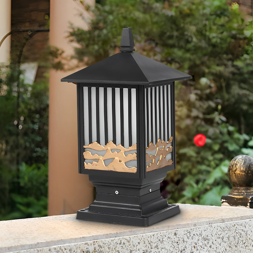 Retro Outdoor Solar Fence Post Lights Waterproof LED Black Die Cast Aluminum Lantern for Garden and Path