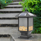 Retro Outdoor Solar Fence Post Lights Waterproof LED Black Die Cast Aluminum Lantern for Garden and Path