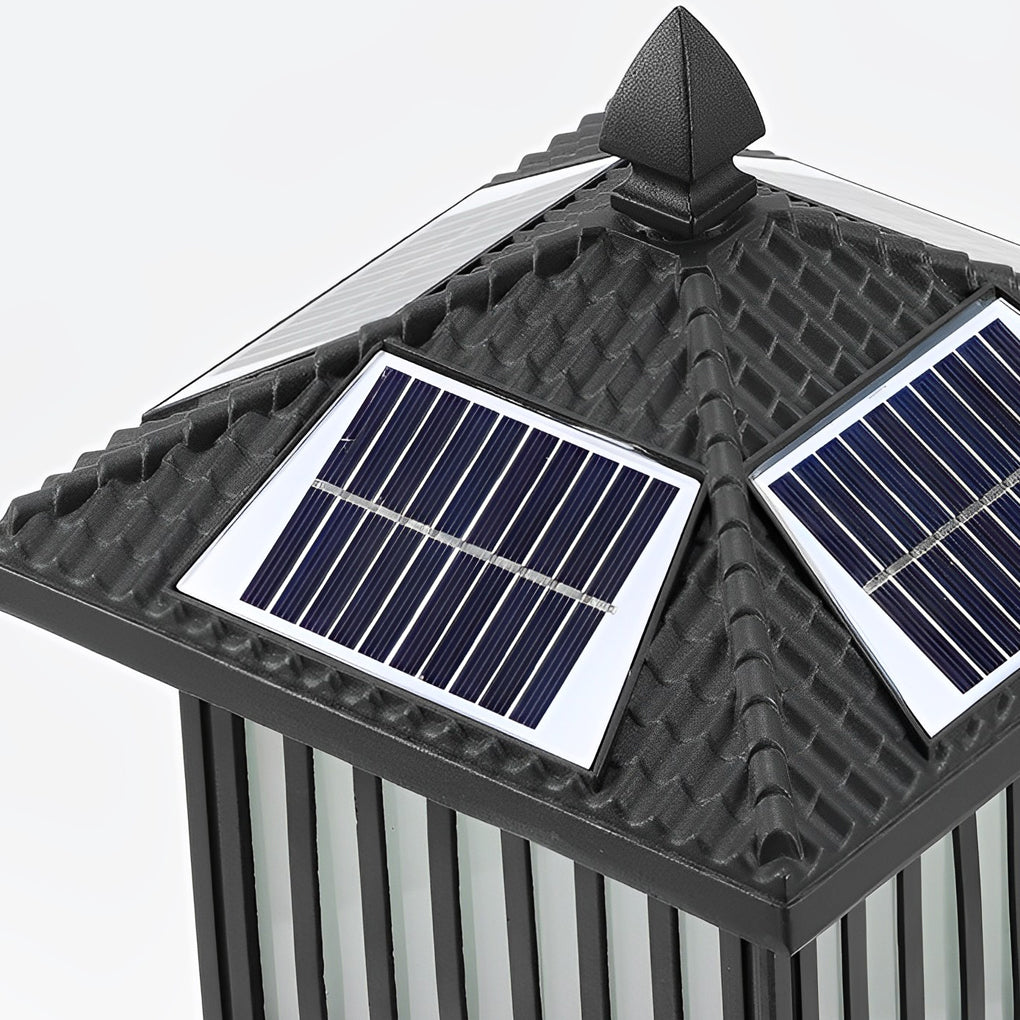 Retro Outdoor Solar Fence Post Lights Waterproof LED Black Die Cast Aluminum Lantern for Garden and Path
