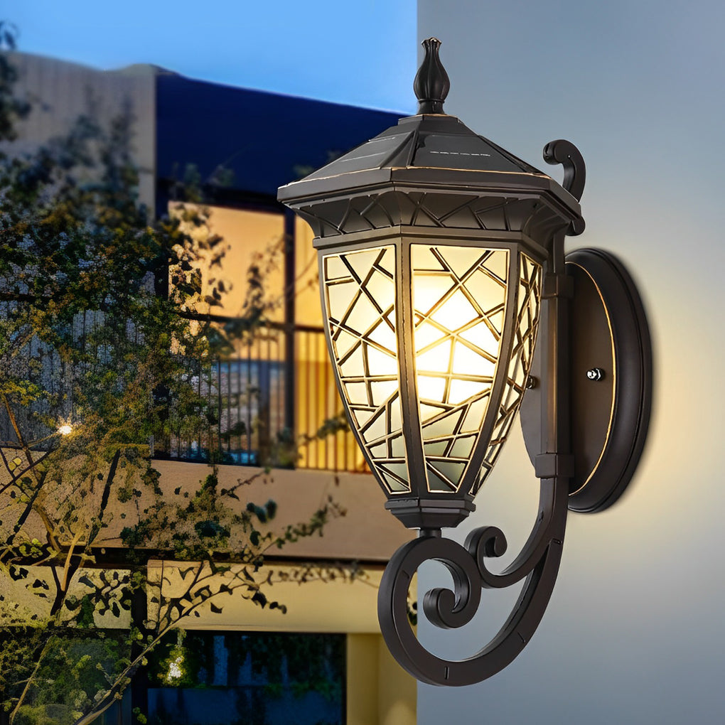 Retro Outdoor Solar Wall Lantern Waterproof Aluminum Exterior Sconce for Garden
