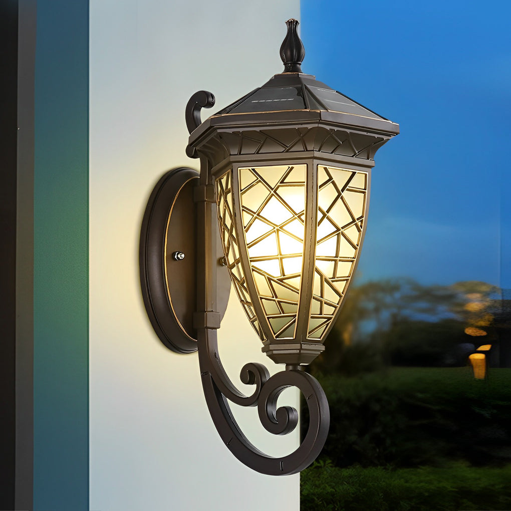 Retro Outdoor Solar Wall Lantern Waterproof Aluminum Exterior Sconce for Garden