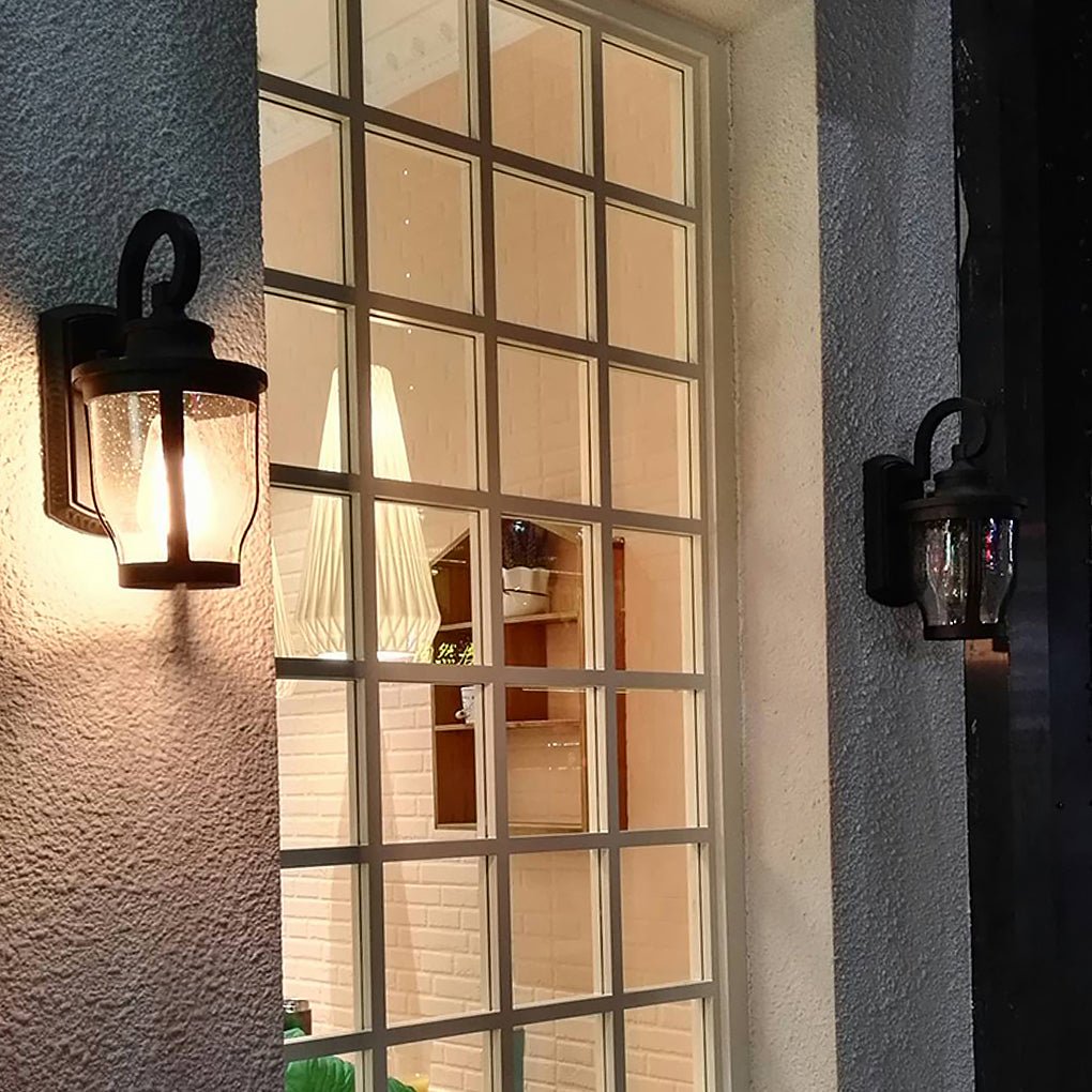 Retro Outdoor Wall Light Waterproof Exterior Sconce with Seeded Glass Shade for Porch Garden