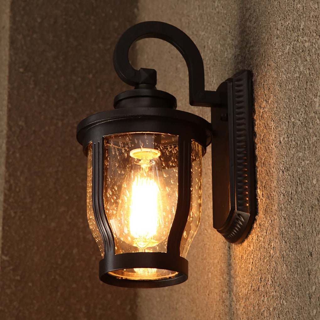 Retro Outdoor Wall Light Waterproof Exterior Sconce with Seeded Glass Shade for Porch Garden