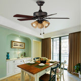 42 Inch Vintage Wood Blade Ceiling Fan with Quiet Copper Motor and 3 Light Chandelier Lighting