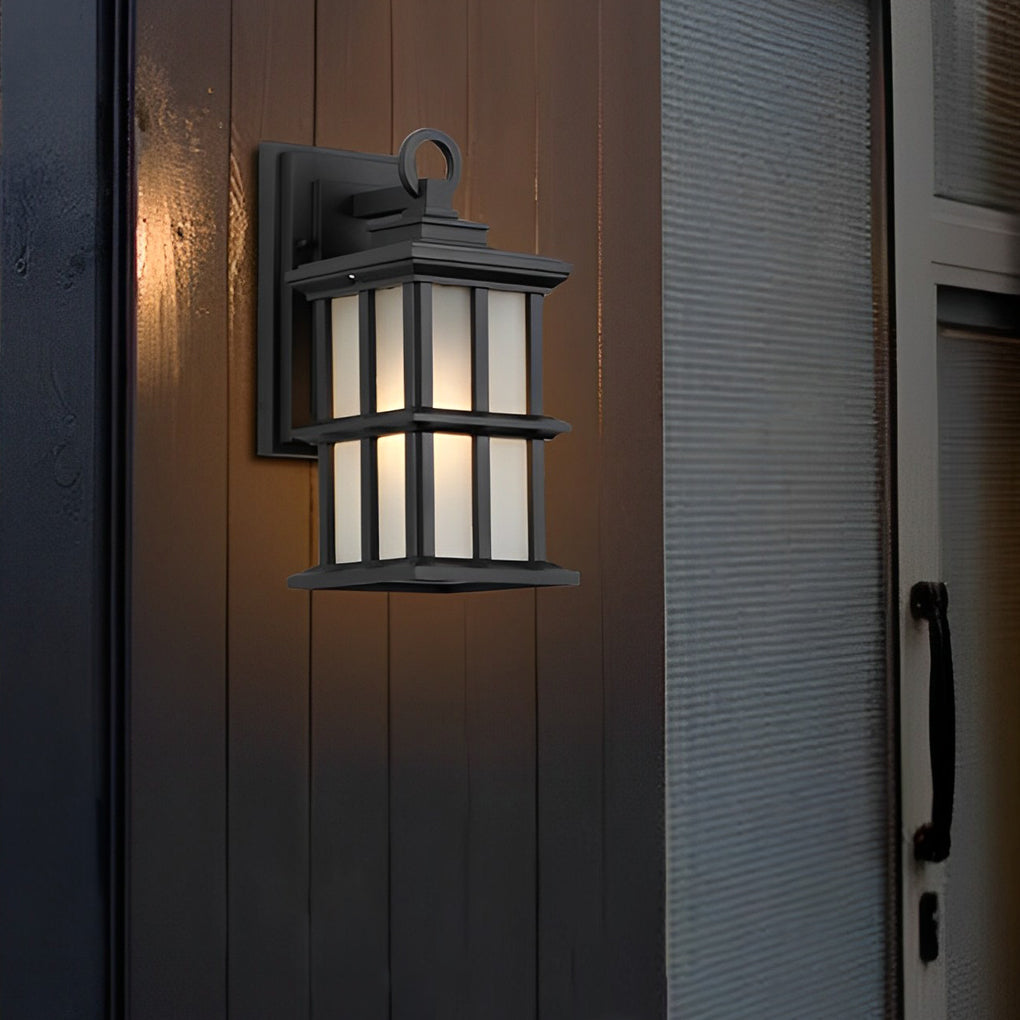 Retro Square Outdoor Wall Lantern Waterproof Black Aluminum Exterior Wall Sconce