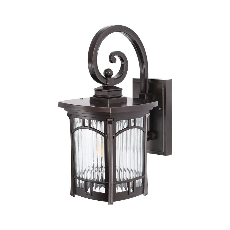 Retro Striped Glass Outdoor Wall Lantern Waterproof Die Cast Aluminum Exterior Light Sconce for Patio and Garden
