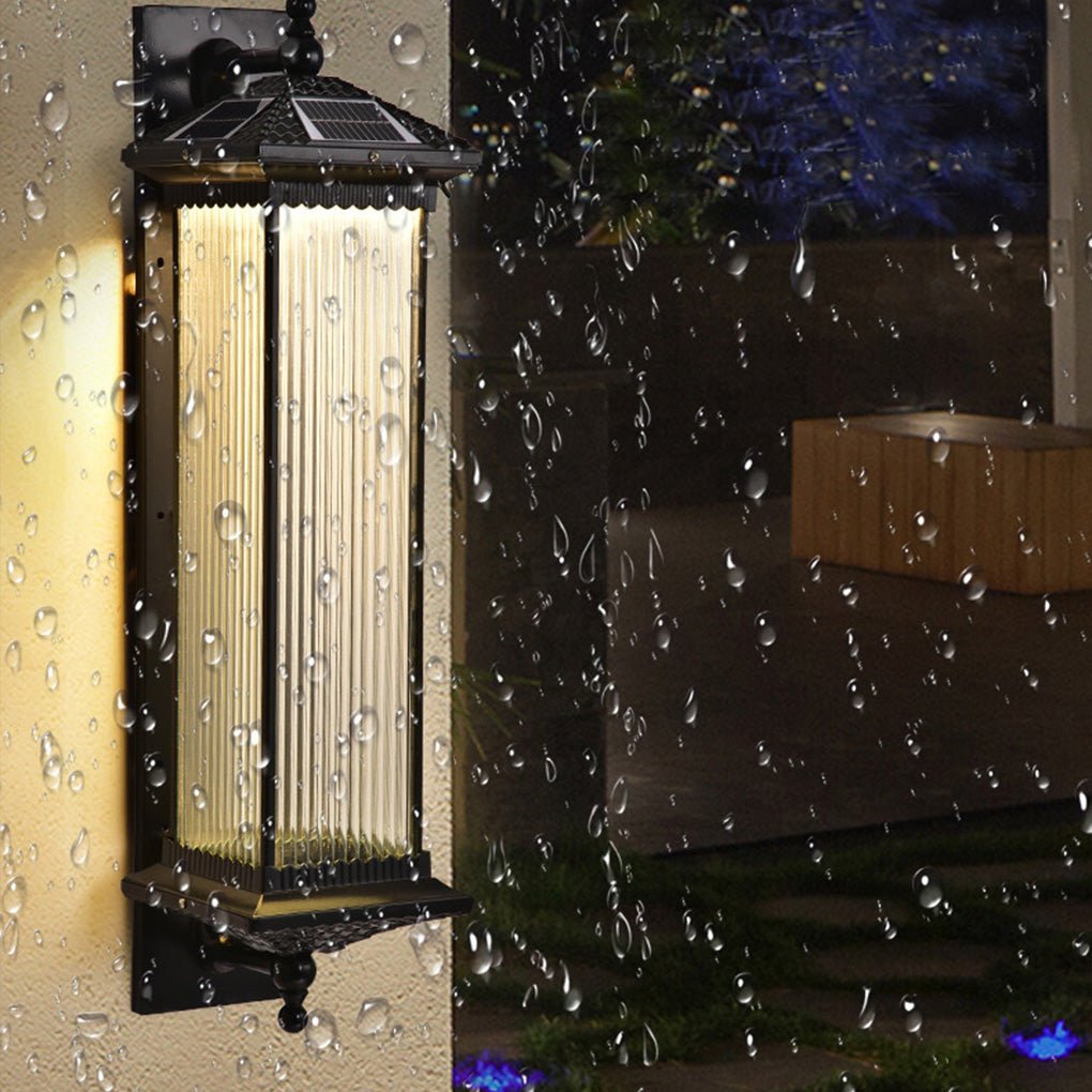 Retro Striped Glass Shade Outdoor Solar Garden Lights IP55 Waterproof Landscape Post Lamp