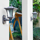 Retro Striped Glass Solar Powered Outdoor Wall Light Waterproof Black LED Exterior Sconce