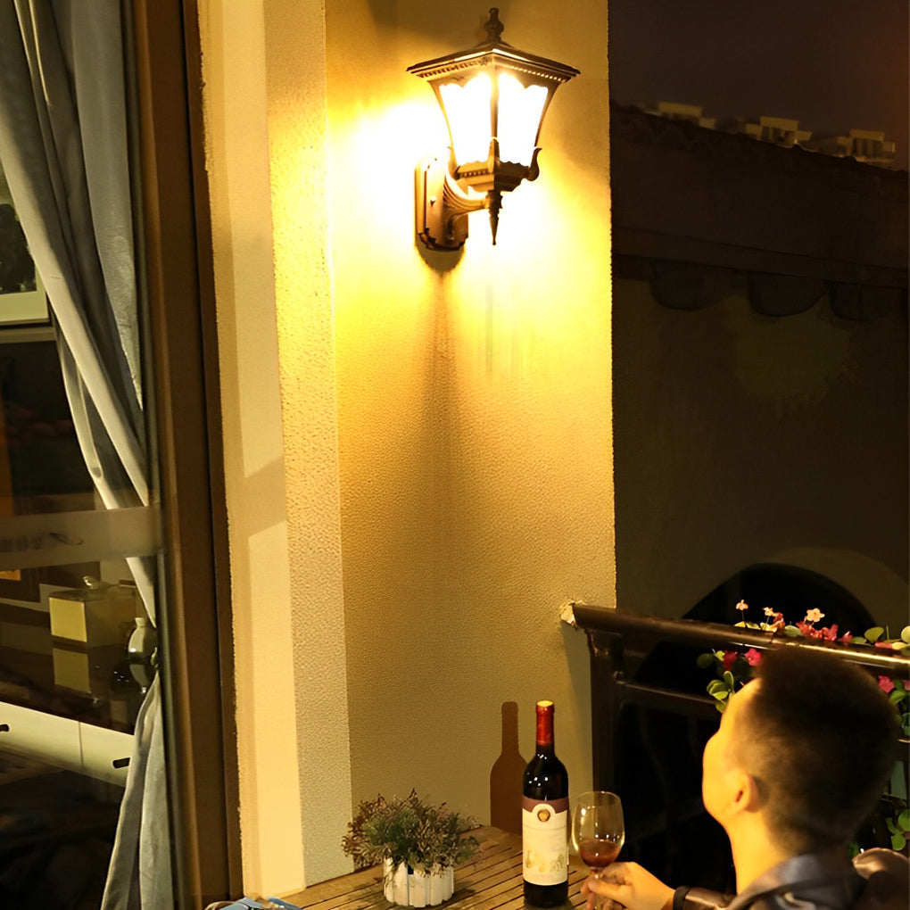 Retro Striped Glass Solar Powered Outdoor Wall Light Waterproof Black LED Exterior Sconce