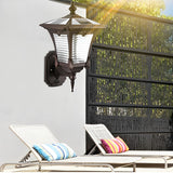 Retro Striped Glass Solar Powered Outdoor Wall Light Waterproof Black LED Exterior Sconce