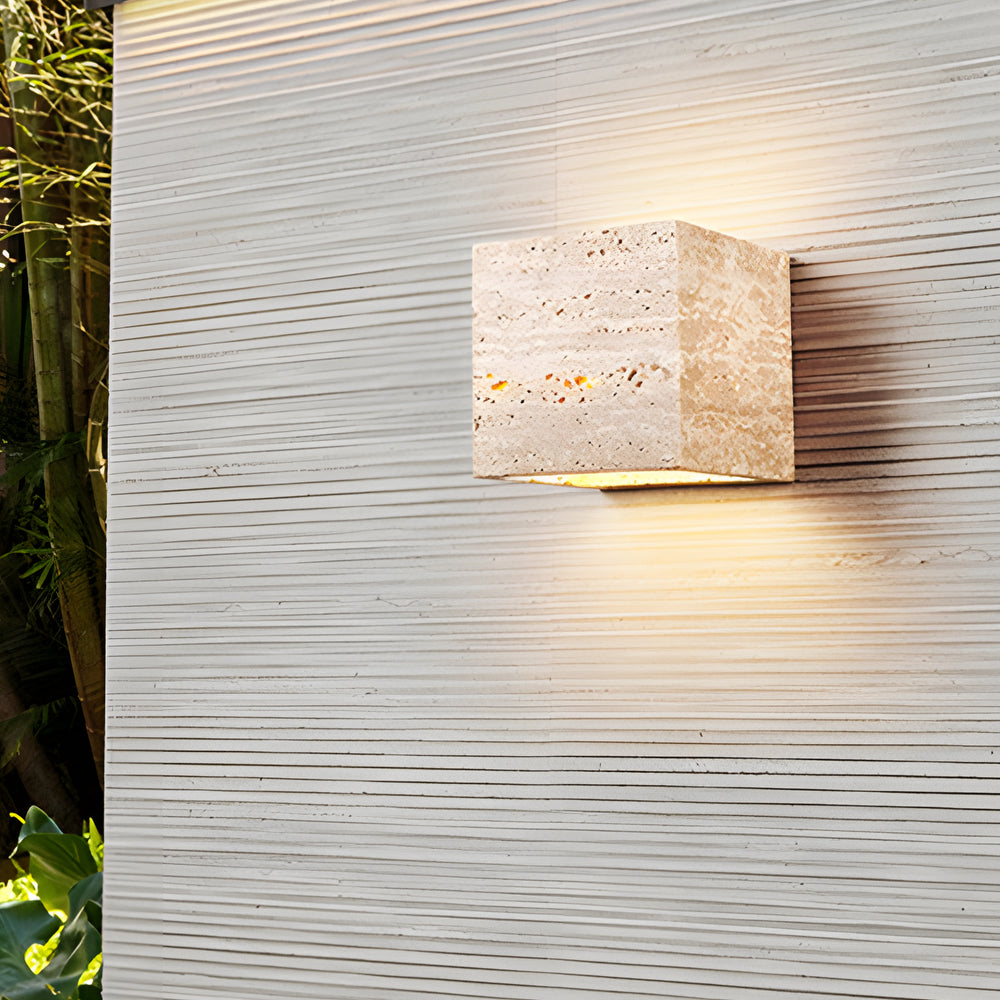 Retro Yellow Travertine LED Wall Sconce Waterproof Outdoor Wall Light in Wabi Sabi Style