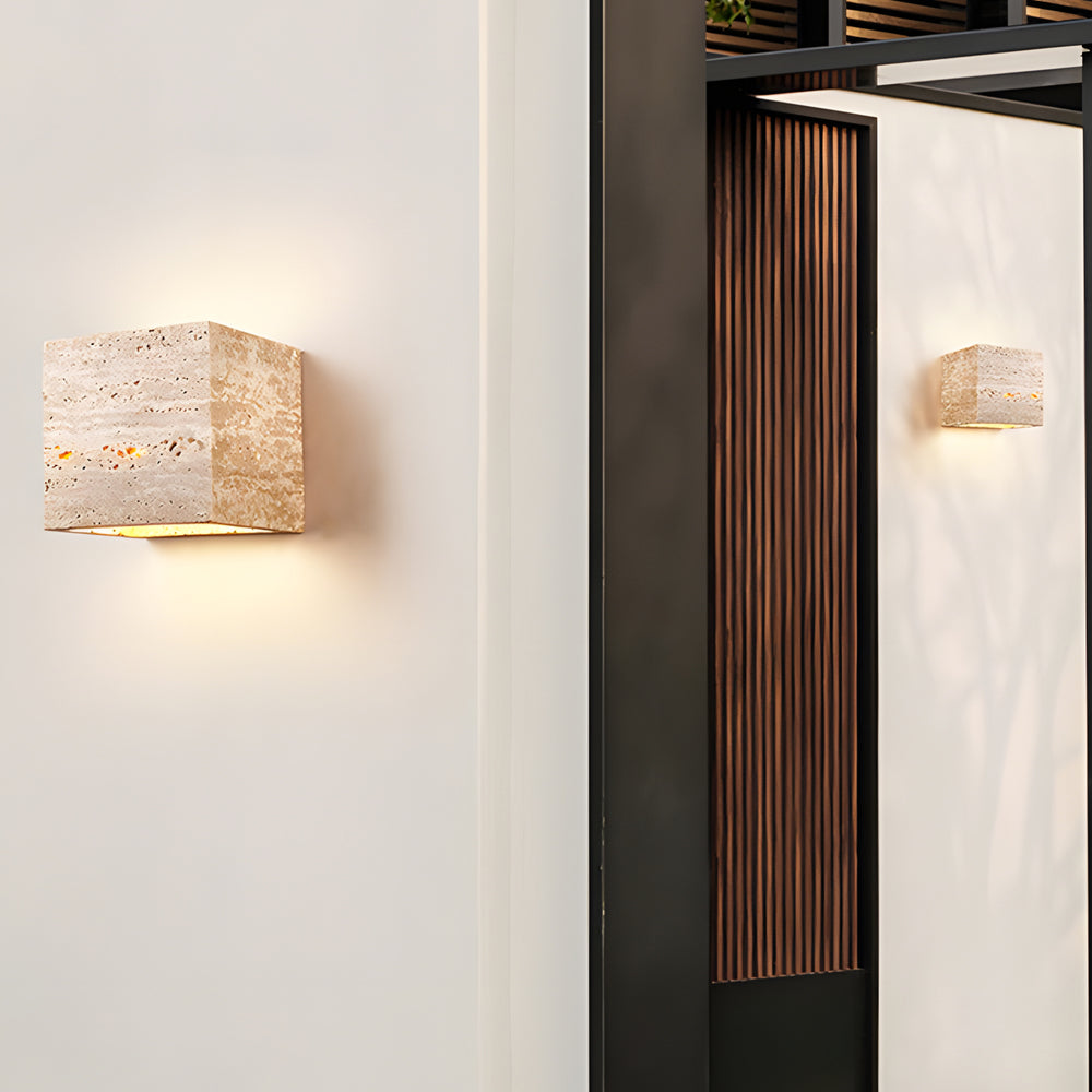 Retro Yellow Travertine LED Wall Sconce Waterproof Outdoor Wall Light in Wabi Sabi Style